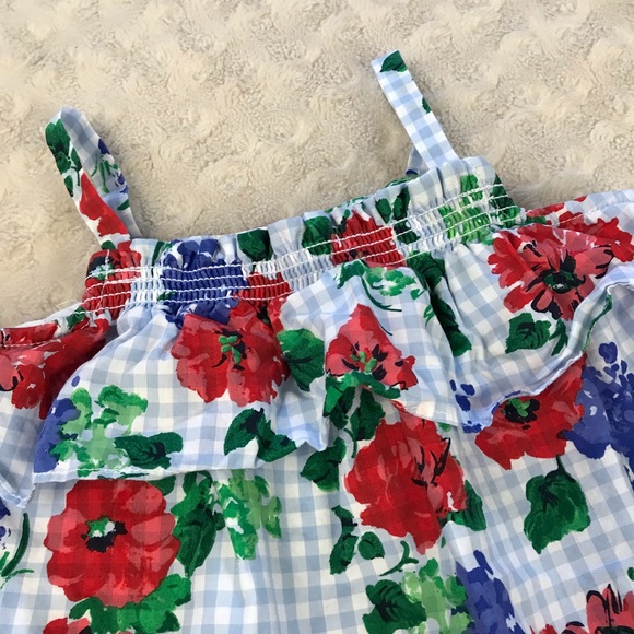 Janie and Jack Summer Top Blue White Gingham Plaid Red Floral Size 2T - Picture 2 of 4